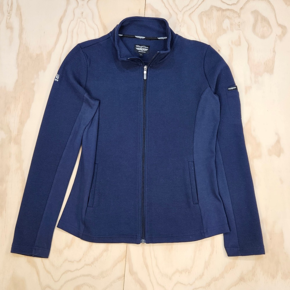 Straight Down Womens Navy Blue Ribbed Full Zip Golf Jacket L Mock Neck Pocket